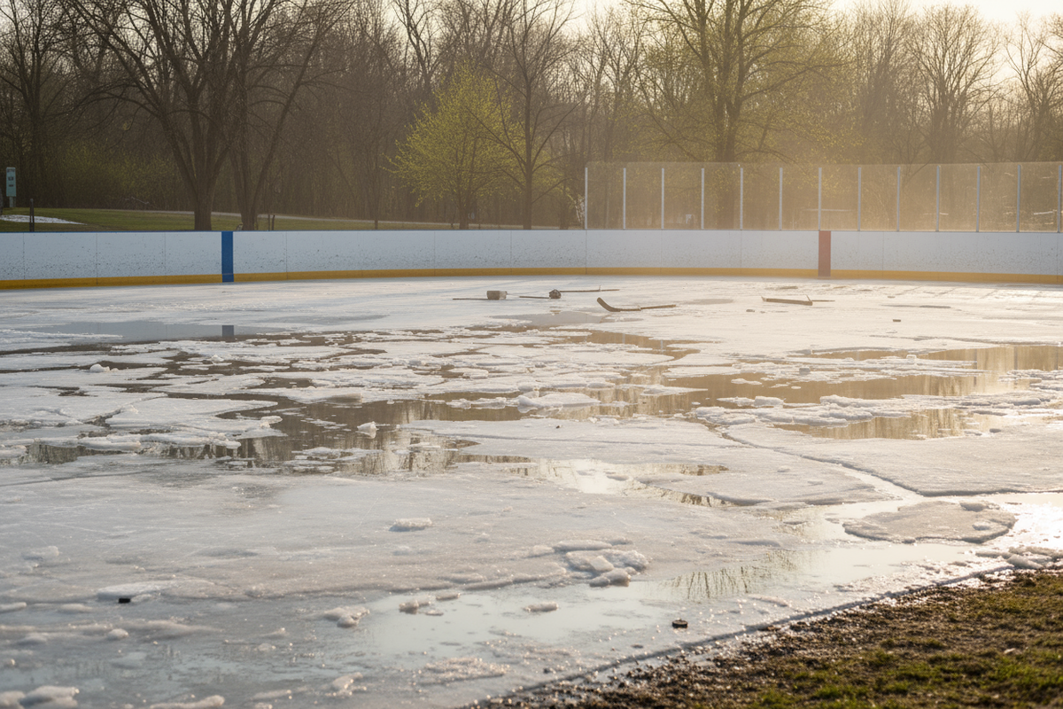 melting outdoor hockey rink